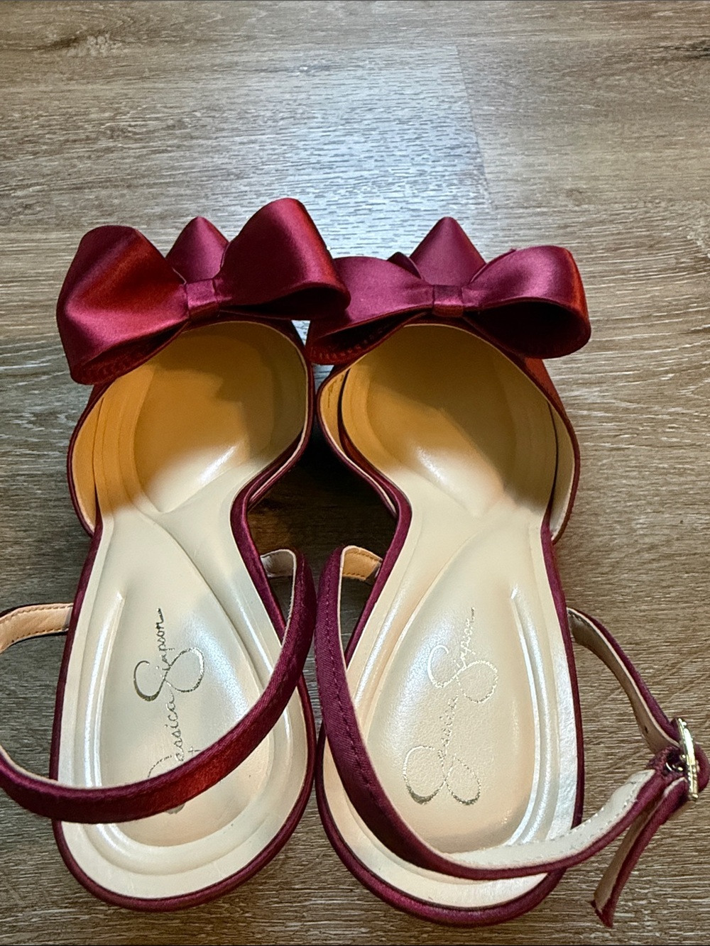Jessica Simpson Satin Wine Bow Pointed-Toe Slingback Heels - Picture 4 of 7